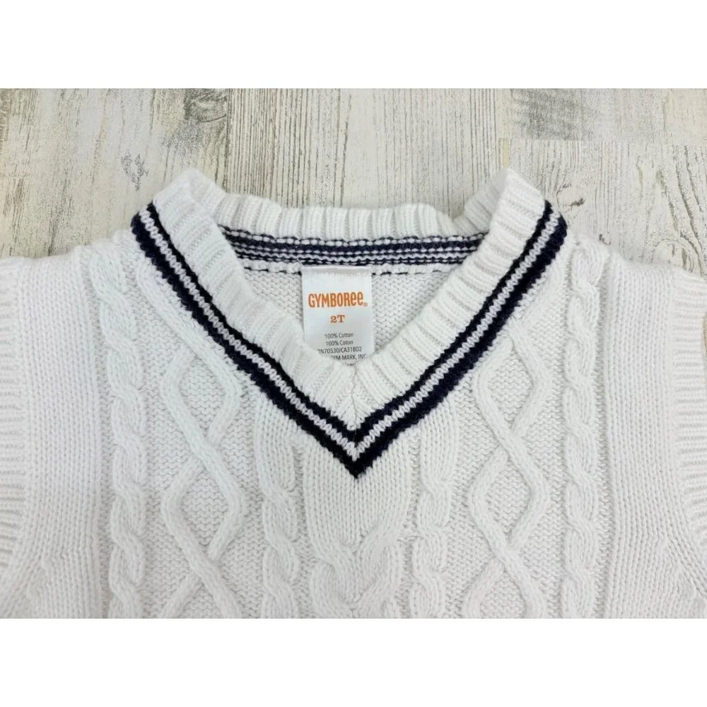 Gymboree Boys Sz 2T White Cable Knit Sweater Vest